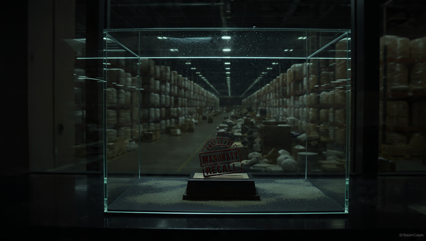 Split image showing 12 small aftermarket airbag inflators on one side and a vast warehouse of 52 million units on the other