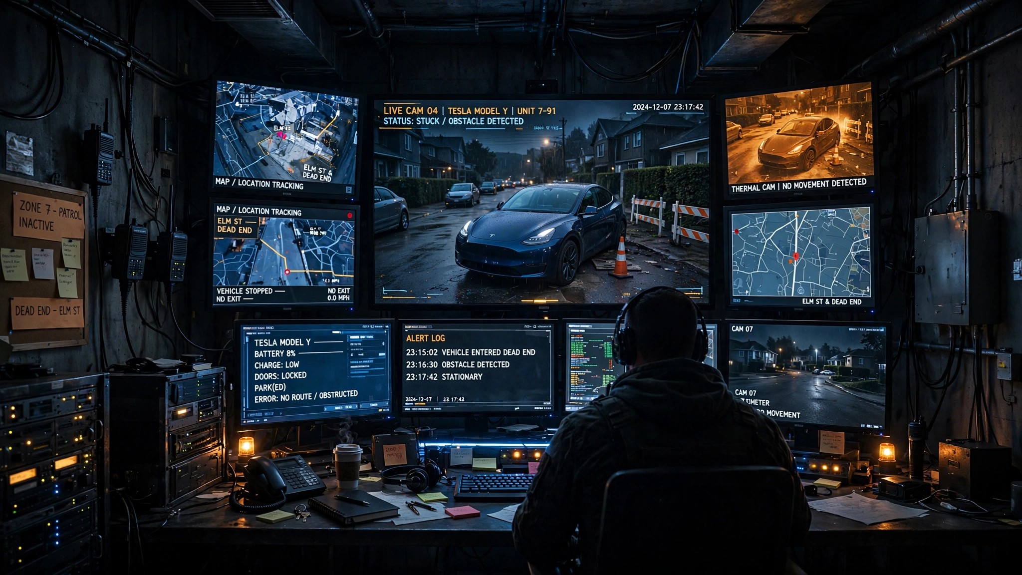 Tesla robotaxi under remote operator oversight, the subject of NHTSA ADS filings in which every disclosed remote takeover ended in a collision